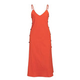 Women Bohemian Spaghetti Strap Midi Style Plus Size V-Neck Sleeveless Dress