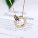 Couple Austrian Crystal Love Roman Numerical Necklace Two Circle Pendant Clavicle