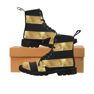 Black Gold Stripes Martin Boots for Women (Black) (Model 1203H)