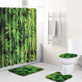 Leaf Pattern Mats Shower Curtain Toilet Seat Cover 4pcs Bathroom Set