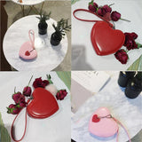 Women Small Wallet Pink Red Heart Organizer Coin Purse PU Leather Mini Clutch Bag