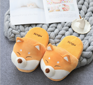 Women Warm Indoor Cute Shiba Inu Shoes Soft Short Furry Plush Slippers