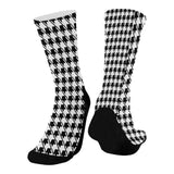 Black White Houndstooth Mid-Calf Socks (Black Sole)