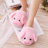 Women Warm Indoor Cute Pink Pig Shoes Soft Short Furry Plush Home Floor Slipper