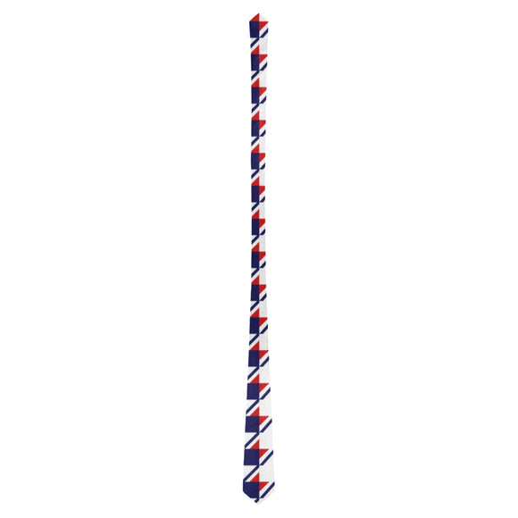 Red White Blue Houndstooth Classic Necktie (Two Sides)