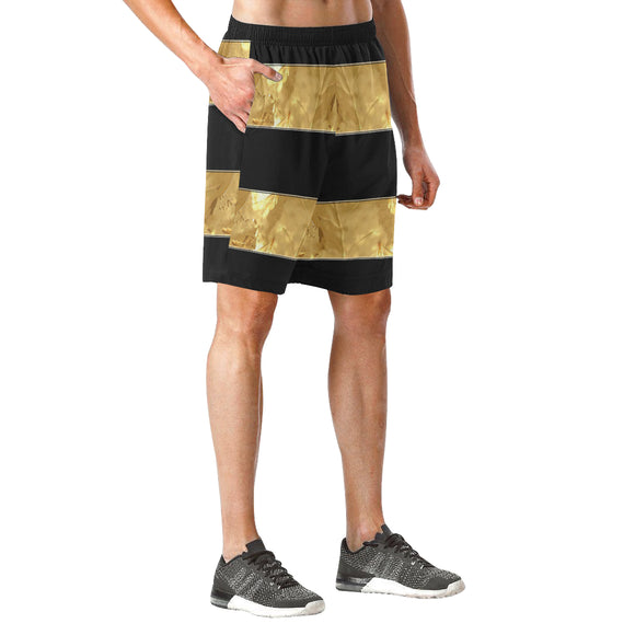 Black Gold Stripes Men's All Over Print Elastic Beach Shorts (Model L20)