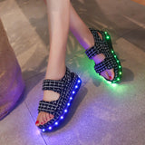 LED Flash Colorful Flats Sandals Open Toe Platform Women Casual Beach Shoes