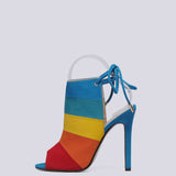 Koovan Women's Open Toe Pumps High-Peeled Rainbow Color Mixed Sandals