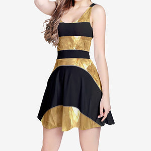 Black Gold Stripes Women's Sleeveless Midi Casual Flared Skater Dress Rockin Docks Deluxephotos Black Gold Stripes Women's Sleeveless Midi Casual Flared Skater Dress Rockin Docks Deluxephotos