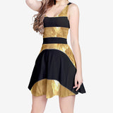 Black Gold Stripes Women's Sleeveless Midi Casual Flared Skater Dress