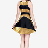 Black Gold Stripes Women's Sleeveless Midi Casual Flared Skater Dress