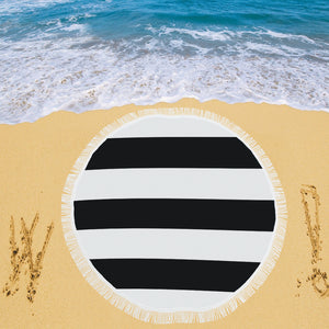Black White Stripes Circular Beach Shawl 59"x 59"