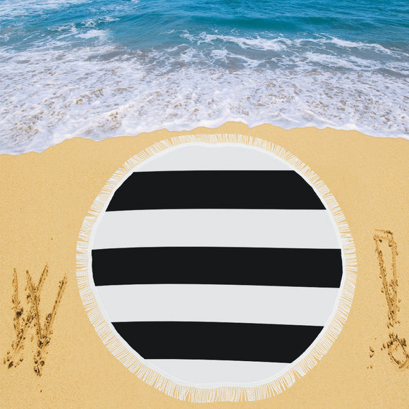Black White Stripes Circular Beach Shawl 59