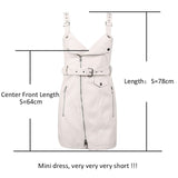 PU Leather Women V Neck Mini Bodycon Sleeveless Zipper Short Dress