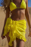 Women Thin Mesh Mini Ruffle Skirt Tassel Bikini Wrap Cover Up