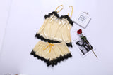 Women Sleeveless Lingerie Lace V-Neck Polyester Pajama Set