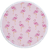 Flamingo Round Beach Towel Tassels Microfiber Picnic Blanket Cover Up
