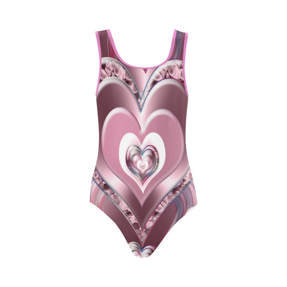 River Flowing Hearts Vest One Piece Swimsuit (Model S04)