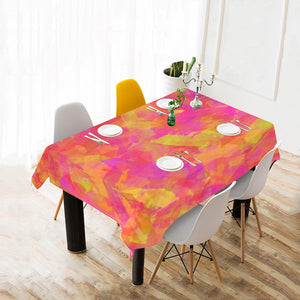 Yellow Red Damask Cotton Linen Tablecloth 52"x 70"