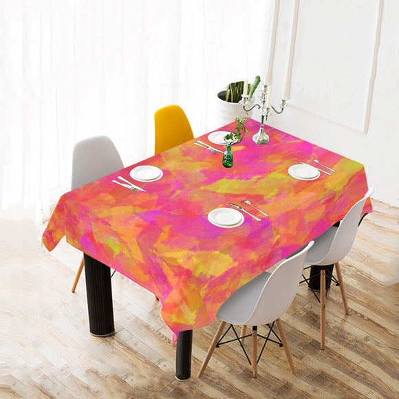 Yellow Red Damask Cotton Linen Tablecloth 52