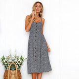 Women Boho Sleeveless Print Slim High Waist Dress