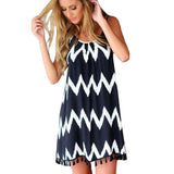 Women Light Geometric Printed Tassel Spaghetti Strap Mini Sleeveless Dress