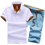 Mens Cotton Button Mandarin Turn Down Shirt Elastic Waist Shorts 2 Piece Set