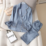 Women Sleepwear Two-Piece Faux Silk Satin Pajamas Set