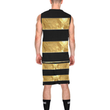 Black Gold Stripes All Over Print Basketball Uniform