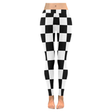 Black White Checkers Low Rise Leggings (Invisible Stitch) (Model L05)