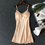 Women's Lingerie PU Silk Lace Sleepwear Babydoll Satin Chest Pad Nightie