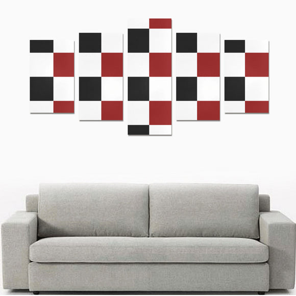 Black Red White Checker Canvas Print Sets C (No Frame)