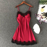 Women's Lingerie PU Silk Lace Sleepwear Babydoll Satin Chest Pad Nightie