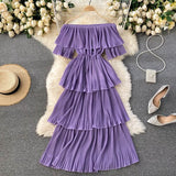 Women Glamorous Slim Fairy Slash Neck Short Sleeve Cake Knee-Length Robe Dress