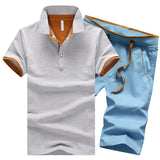 Mens Cotton Button Mandarin Turn Down Shirt Elastic Waist Shorts 2 Piece Set