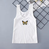 Women Butterfly Embroidery Streetwear Sleeveless Cropped Top