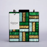Gnirue Acrylic Handbags Women Clutch Cute Green Gold Luxury Square Vintage