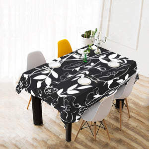 Black White Flora Cotton Linen Tablecloth 52"x 70"