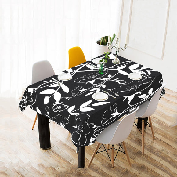 Black White Flora Cotton Linen Tablecloth 52