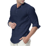 Men's Summer Cotton Linen Long Sleeve Breathable Shirts Solid Style