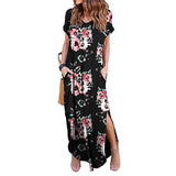 Women Short Sleeve Round Neck Floral Print Casual Loose Dress