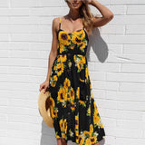 Women Boho Sleeveless Print Slim High Waist Dress