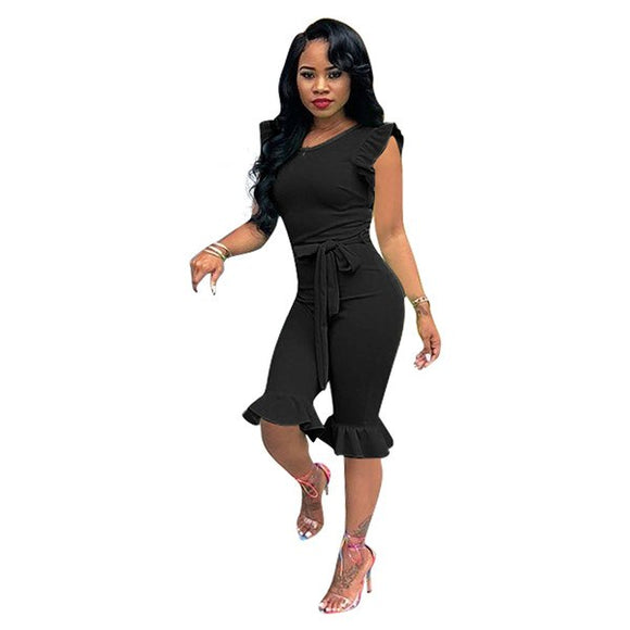 Women Ruffle Jumpsuit Tunic Bodycon Slim Overalls One Piece Outfit