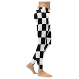 Black White Checkers Low Rise Leggings (Invisible Stitch) (Model L05)