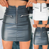 Womens PU Leather Zipper High Waist Pencil Bodycon Short Mini Skirt