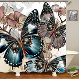 Butterflies Flying Waterproof Polyester Fabric Shower Curtain