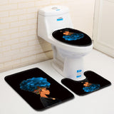 Bath Printed Non-Slip Pedestal Rug Lid Toilet Cover Bath Mat 3 pcs Set