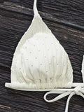 Women Mesh Pure White Swimsuit 3 Piece Set Suspender Swimwear