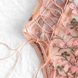 Women Underwear Lingerie Corset Lace Mesh Sleepwear Embroidered Strap