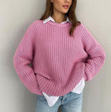Women Solid Knitted Thickening Long Sleeve Oversized Sweater